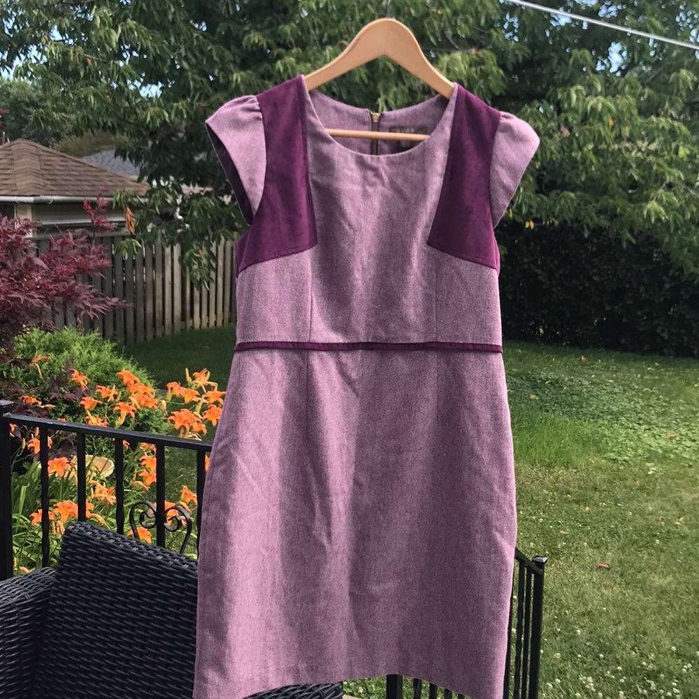 Grape coloured tweed and velvet dress
